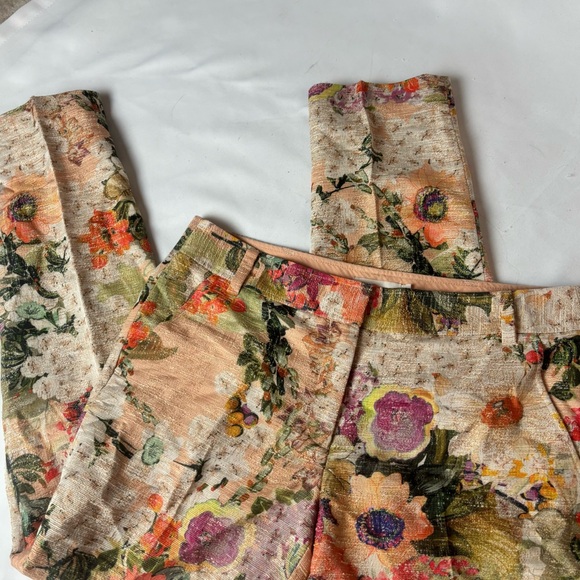 Tory Burch Harp Floral Print Jacquard Slim Straight Pants Women's 12 Tapestry